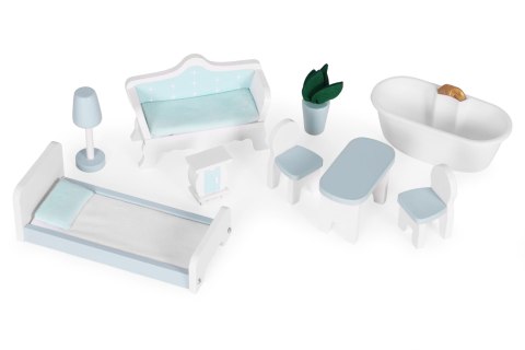 Domek dla lalek Alice 3 piętra 4 pomieszczenia komplet 9 mebelków ECOTOYS ECOTOYS