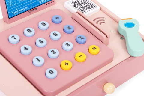 Drewniana kasa fiskalna dla dzieci skaner banknoty monety karta MULTISTORE