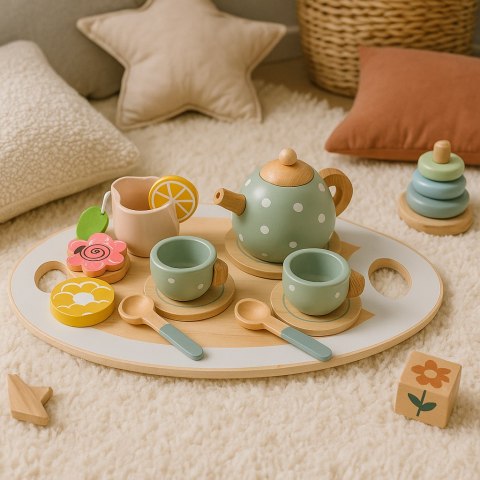 Drewniany zestaw do herbaty dzbanek filiżanki 14 elementów ECOTOYS ECOTOYS