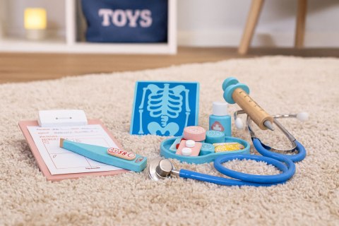 Drewniany zestaw małego lekarza walizka medyczna dla dzieci 34 elementy MULTISTORE