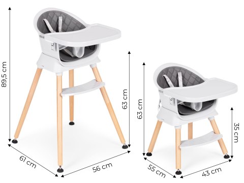 Fotelik krzesełko do karmienia dzieci 6w1 pikowane poszycie tacka szary ECOTOYS ECOTOYS