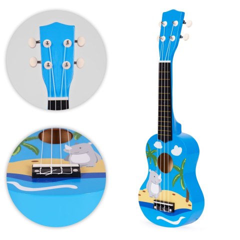 Gitara ukulele dla dzieci drewniana 4 struny nylonowe kostka do gry ECOTOYS ECOTOYS