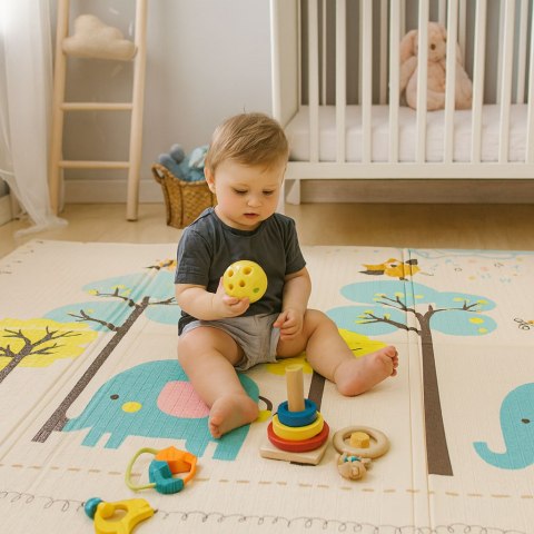 Mata piankowa dla dzieci 200x150 cm edukacyjna dwustronna składana miarka wzrostu alfabet ECOTOYS ECOTOYS