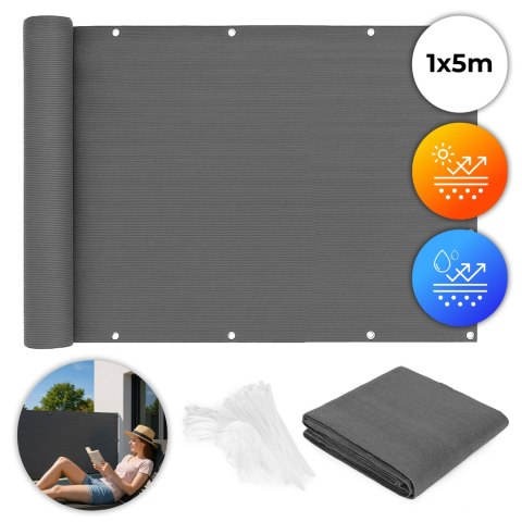 Osłona balkonowa z okuciami 100x500 cm siatka cieniująca + elementy instalacyjne szara MultiGarden MultiGarden