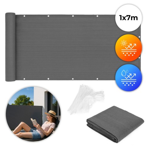 Osłona balkonowa z okuciami 100x700 cm siatka cieniująca + elementy instalacyjne szara MultiGarden MultiGarden