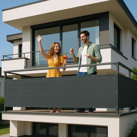 Osłona balkonowa z okuciami 100x700 cm siatka cieniująca + elementy instalacyjne szara MultiGarden MultiGarden