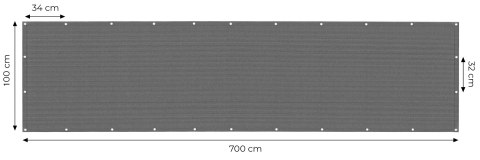 Osłona balkonowa z okuciami 100x700 cm siatka cieniująca + elementy instalacyjne szara MultiGarden MultiGarden