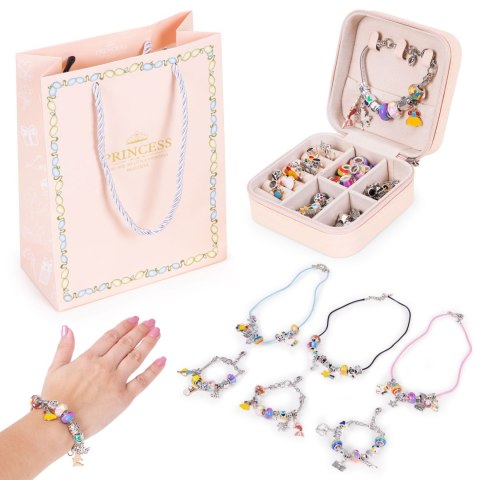 Zestaw do robienia bransoletek naszyjników charmsy koraliki 66 elementów + organizer i torba MULTISTORE