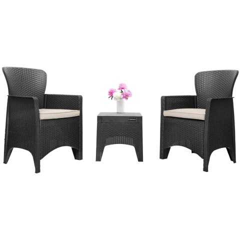 Zestaw mebli ogrodowych na taras balkon 2 fotele + stolik czarne LONGWELL INDUSTRIAL LTD