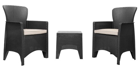 Zestaw mebli ogrodowych na taras balkon 2 fotele + stolik czarne LONGWELL INDUSTRIAL LTD