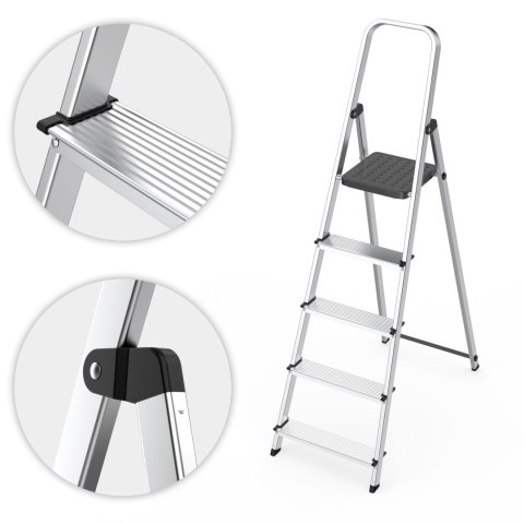 Drabina aluminiowa jednostronna 5 stopni składana z podestem 150 kg ModernHome ModernHome