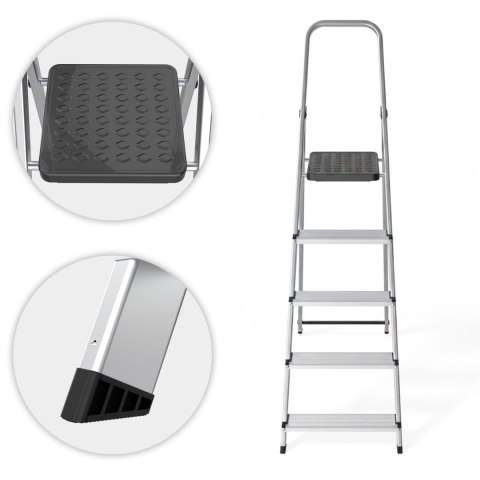 Drabina aluminiowa jednostronna 5 stopni składana z podestem 150 kg ModernHome ModernHome