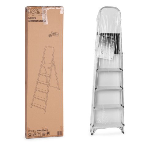 Drabina aluminiowa jednostronna 5 stopni składana z podestem 150 kg ModernHome ModernHome