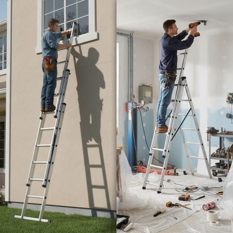 Drabina aluminiowa wielofunkcyjna 3x7 składana z pasami zabezpieczającymi 150 kg ModernHome ModernHome