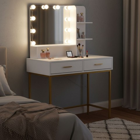 Duża toaletka kosmetyczna z lustrem i oświetleniem LED 3 barwy półki szuflady ModernHome ModernHome