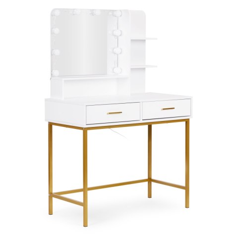 Duża toaletka kosmetyczna z lustrem i oświetleniem LED 3 barwy półki szuflady ModernHome ModernHome