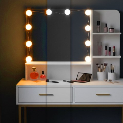 Duża toaletka kosmetyczna z lustrem i oświetleniem LED 3 barwy półki szuflady ModernHome ModernHome