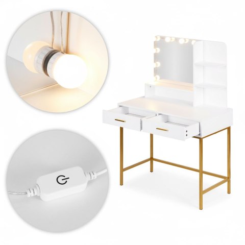 Duża toaletka kosmetyczna z lustrem i oświetleniem LED 3 barwy półki szuflady ModernHome ModernHome