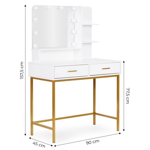 Duża toaletka kosmetyczna z lustrem i oświetleniem LED 3 barwy półki szuflady ModernHome ModernHome