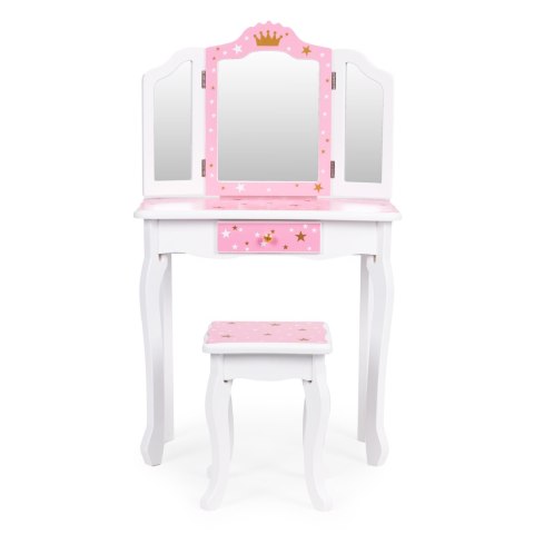 Duża toaletka zabawkowa dla dziewczynki potrójne lustro taboret szuflada ECOTOYS ECOTOYS