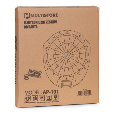 Elektroniczna tarcza do darta gry w rzutki lotki tablica LCD 41 cm 26 gier zestaw 6 rzutek MULTISTORE