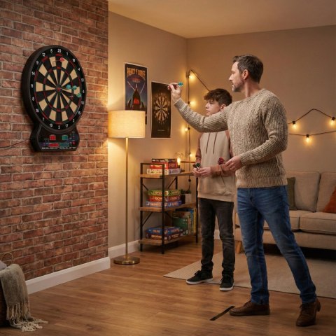 Elektroniczna tarcza do darta gry w rzutki lotki tablica LCD 42 cm 27 gier zestaw 12 rzutek MULTISTORE