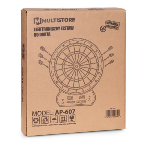 Elektroniczna tarcza do darta gry w rzutki lotki tablica LCD 42 cm 27 gier zestaw 12 rzutek MULTISTORE