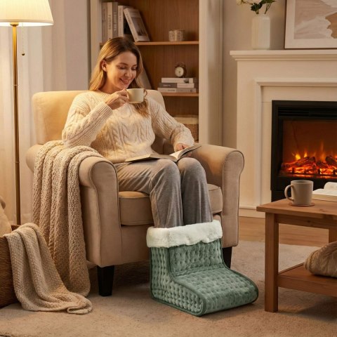 Elektryczny ogrzewacz do stóp z pilotem miękki but 10 poziomów grzania jasnoszary ModernHome ModernHome