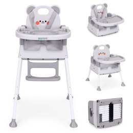 Fotelik krzesełko do karmienia dzieci 3w1 podwójna tacka 5-punktowe pasy szary ECOTOYS ECOTOYS