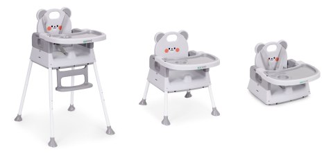 Fotelik krzesełko do karmienia dzieci 3w1 podwójna tacka 5-punktowe pasy szary ECOTOYS ECOTOYS