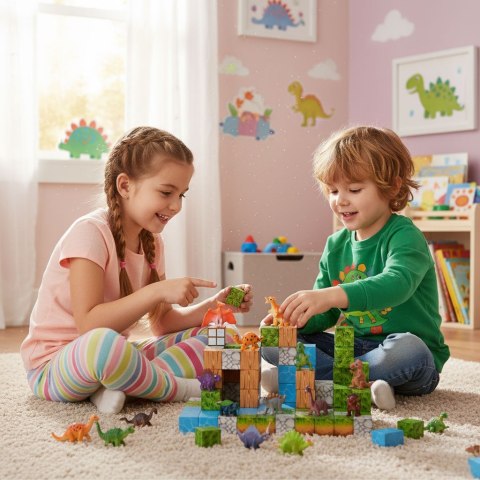 Klocki magnetyczne konstrukcyjne zestaw dla dzieci 114 elementów sześciany MULTISTORE