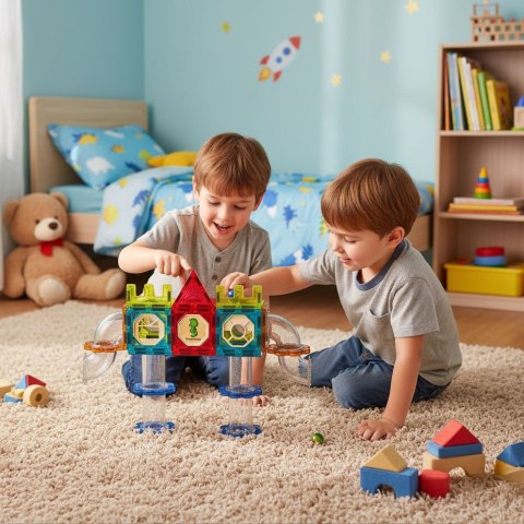 Klocki magnetyczne kontrukcyjne 3D tor kulkowy kulodrom 113 elementów MULTISTORE