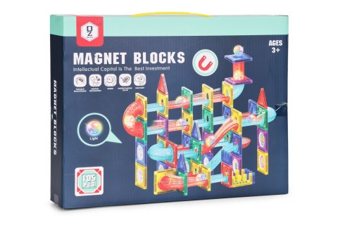 Klocki magnetyczne tor kulkowy LED klocki konstrukcyjne kulodrom 105 elementów MULTISTORE