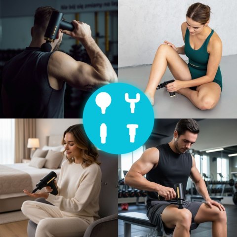 Pistolet do masażu masażer ręczny wibracyjny zestaw 4 końcówek ModernHome ModernHome