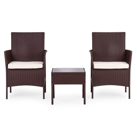 Zestaw mebli ogrodowych 2 fotele + stolik szkło hartowane brązowy MultiGarden MultiGarden