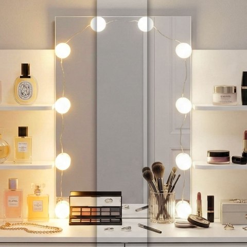 Duża toaletka kosmetyczna z lustrem i oświetleniem LED 3 barwy regulacja jasności ModernHome ModernHome