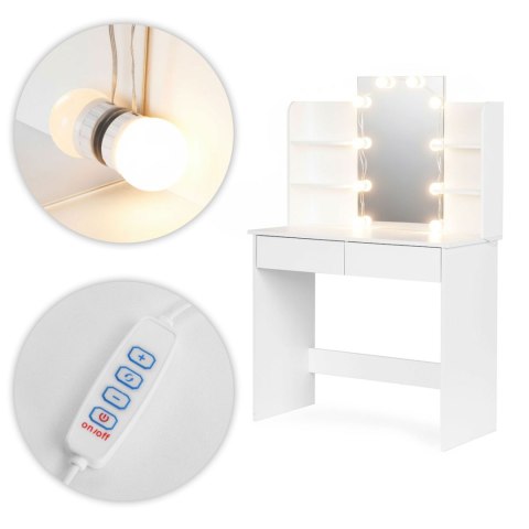 Duża toaletka kosmetyczna z lustrem i oświetleniem LED 3 barwy regulacja jasności ModernHome ModernHome