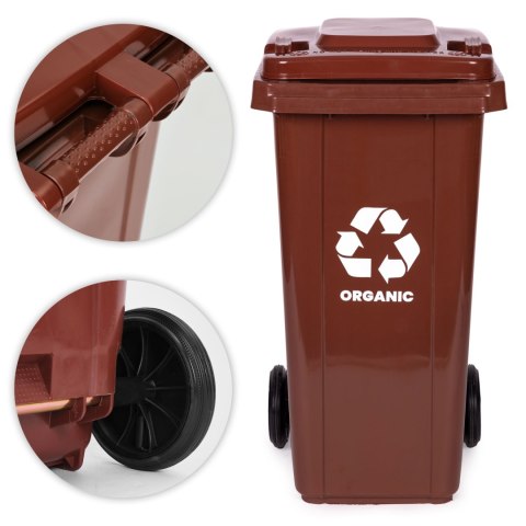 Kosz na śmieci pojemnik 120L kubeł śmietnik brązowy BIO gumowe koła MULTISTORE