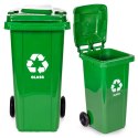 Kosz na smieci pojemnik 120L kubeł śmietnik zielony szkło gumowe koła MULTISTORE