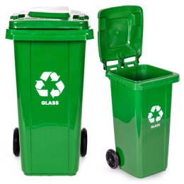 Kosz na smieci pojemnik 120L kubeł śmietnik zielony szkło gumowe koła MULTISTORE