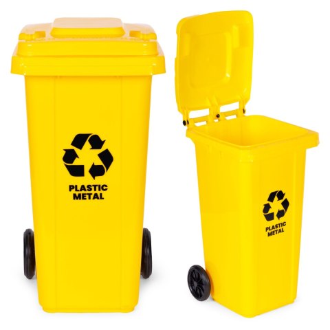 Kosz na smieci pojemnik 120L kubeł śmietnik żółty plastik gumowe koła MULTISTORE