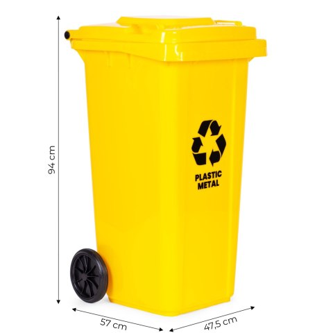 Kosz na smieci pojemnik 120L kubeł śmietnik żółty plastik gumowe koła MULTISTORE