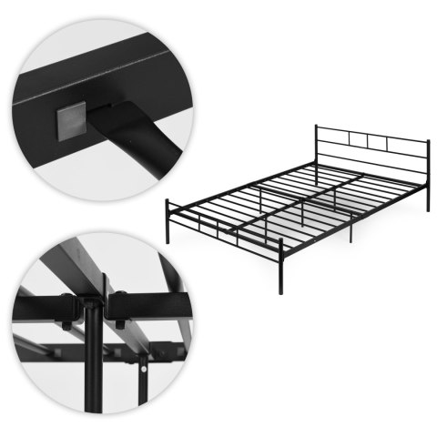 Łóżko metalowe 140x200 cm ze stelażem czarna rama ModernHome ModernHome