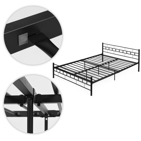 Łóżko metalowe 140x200 cm ze stelażem czarna rama ModernHome ModernHome