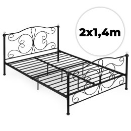 Łóżko metalowe 140x200 cm ze stelażem czarna rama kryształy ModernHome ModernHome