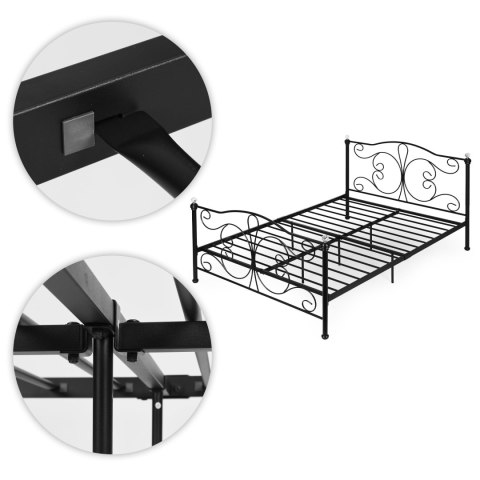 Łóżko metalowe 140x200 cm ze stelażem czarna rama kryształy ModernHome ModernHome