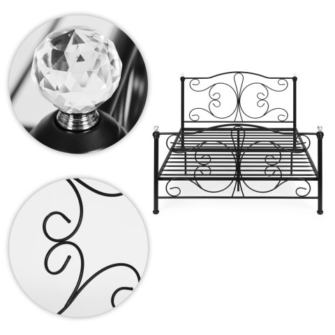 Łóżko metalowe 140x200 cm ze stelażem czarna rama kryształy ModernHome ModernHome