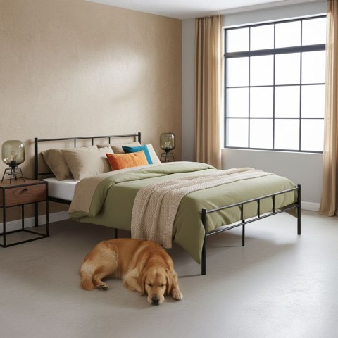 Łóżko metalowe 160x200 cm ze stelażem czarna rama ModernHome ModernHome