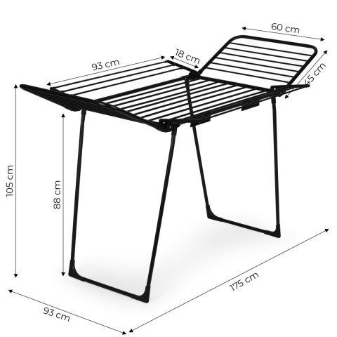Suszarka na pranie odzież bieliznę stojąca 25 metrów 4 skrzydła składana czarna ModernHome
