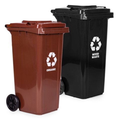 Zestaw 2 koszy na śmieci pojemniki 2x120L czarny brązowy odpady zmieszane BIO gumowe koła MULTISTORE